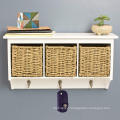 White Entryway Hanging Cubby Shelf Coat Rack Storage Shelf with Seagrass Baskets